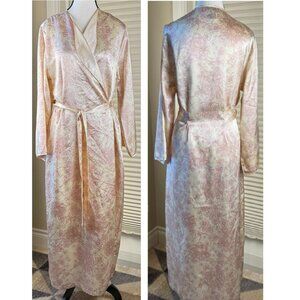Jones New York Satin Robe Pink Floral Wrap Belted Loungewear Size S/M Long
